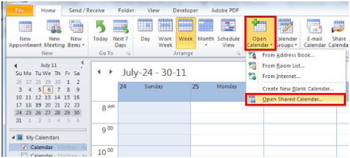 Open shared calendar