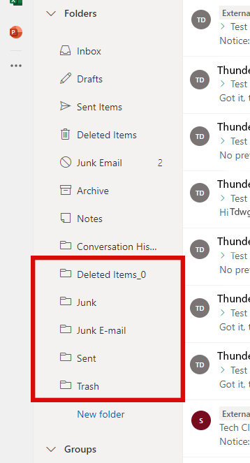 Extra folders from email migration