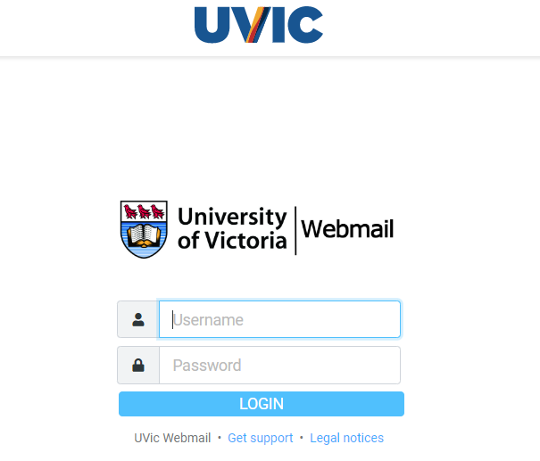 The Roundcube sign-in page at webmail.uvic.ca