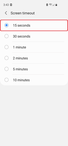 Select your preferred timeout value