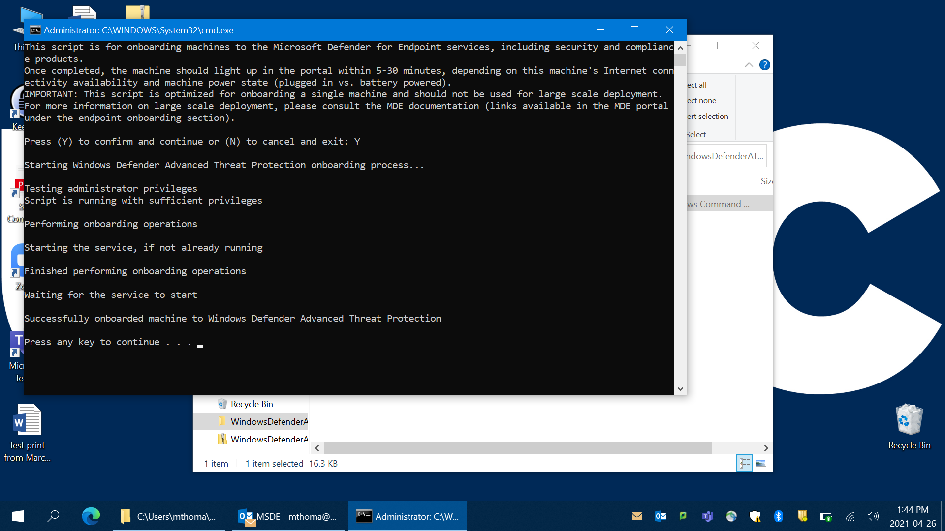 MSDE Install Ran Successfully