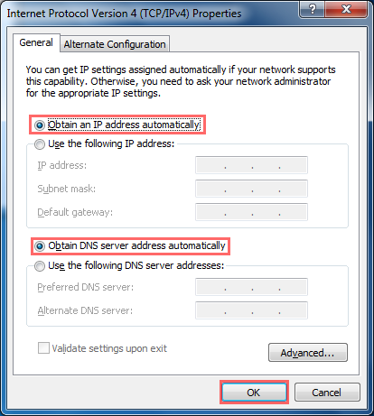 Obtain an IP address automatically