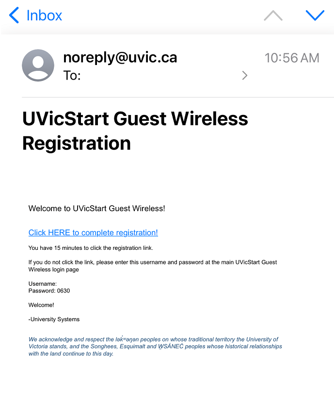 registration email example with final registration step