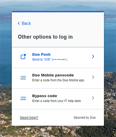 list of duo authentication options for login to uvic online resources