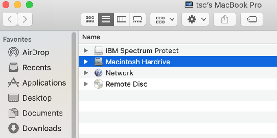 screenshot of a macOS finder window showing how to navigate to the mac's root hard drive folder