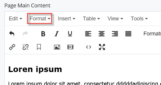 click on format tab in WYSIWYG editor