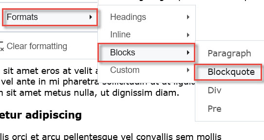 select formats blocks and blockquote
