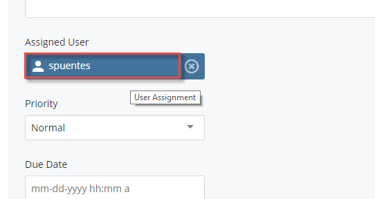 click in assigned user box to assign a user