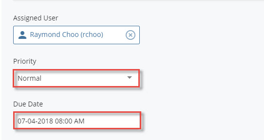 user selected priority due date