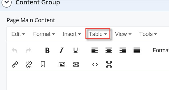 click on table drop-down in WYSIWYG editor