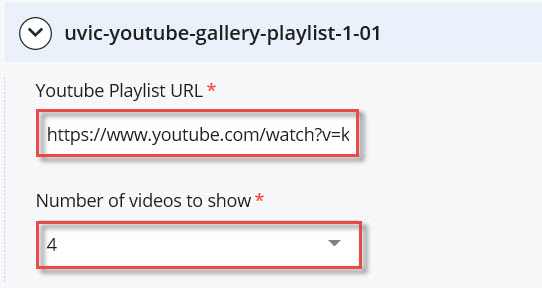 enter the URL and number of videos to display on the page
