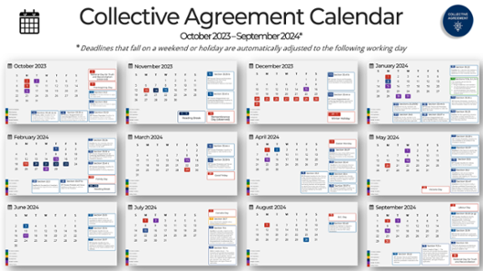 Menu page of the 2023-24 collective agreement calendar