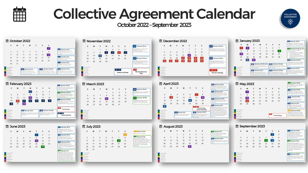 monthly calendar with text Collective Agreement Calendar October 2022-September 2023
