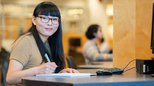 Student studying in the library