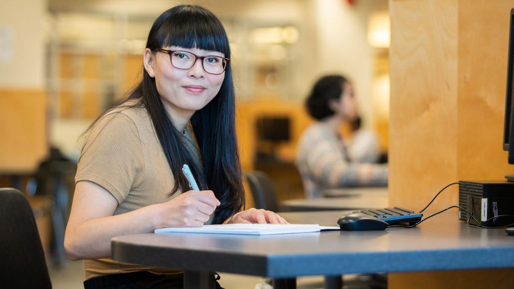 Student studying in the library