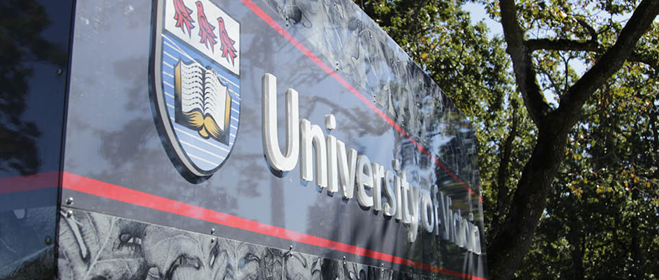 The main sign at the entrance of UVic campus