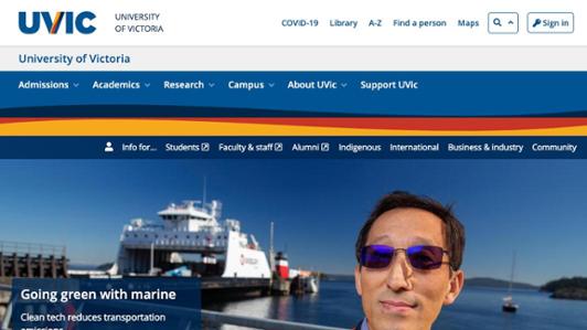Screenshot of a UVic website in Template 4