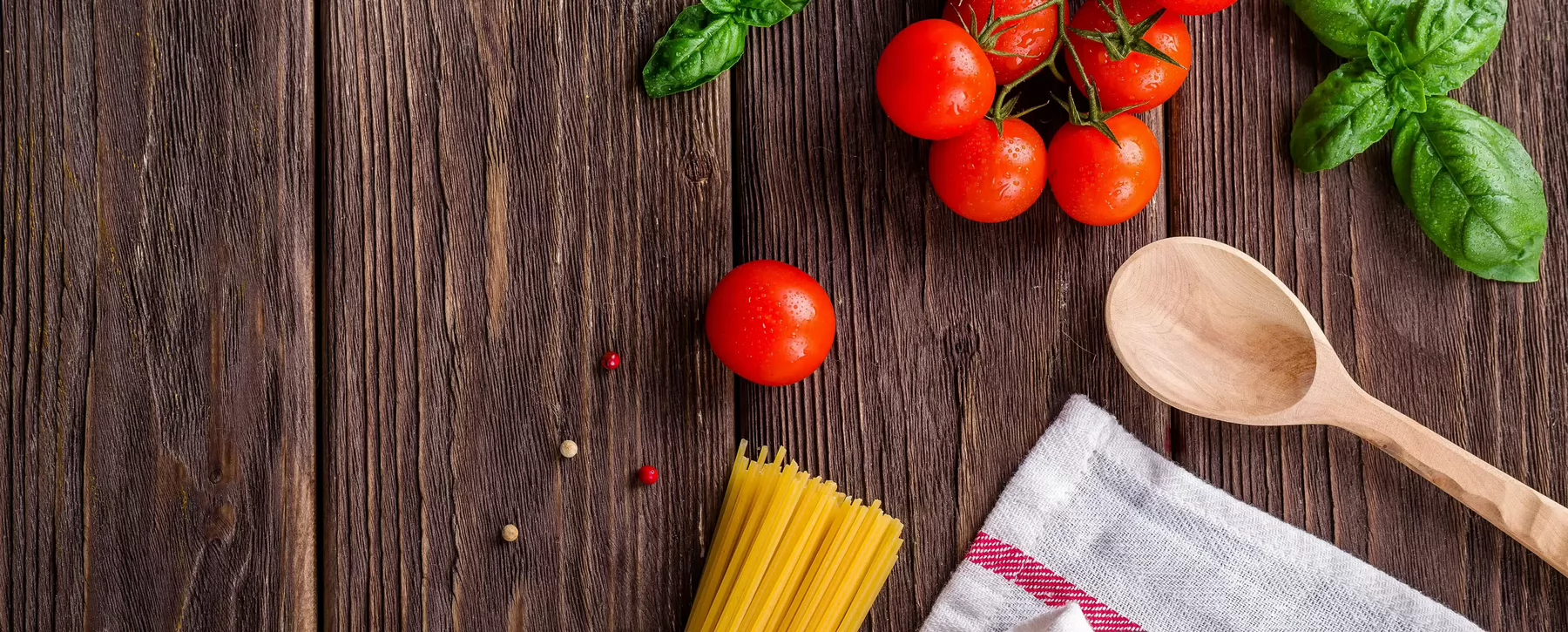 Pasta ingredients on a wooden table