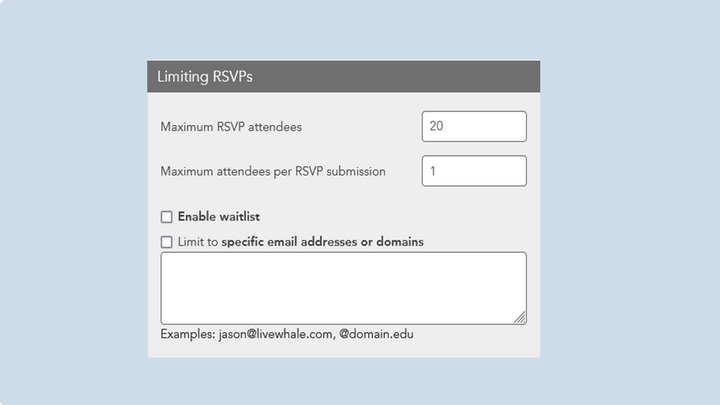 Screenshot of options to limit RSVPs in LIveWhale